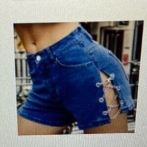 Unique Denim Shorts with Side Chain (Color: Wash Blue) ( NWT)